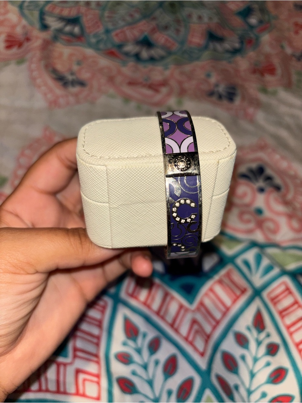 Coach Purple and Lilac Enamel Signature C Bangle Bracelet